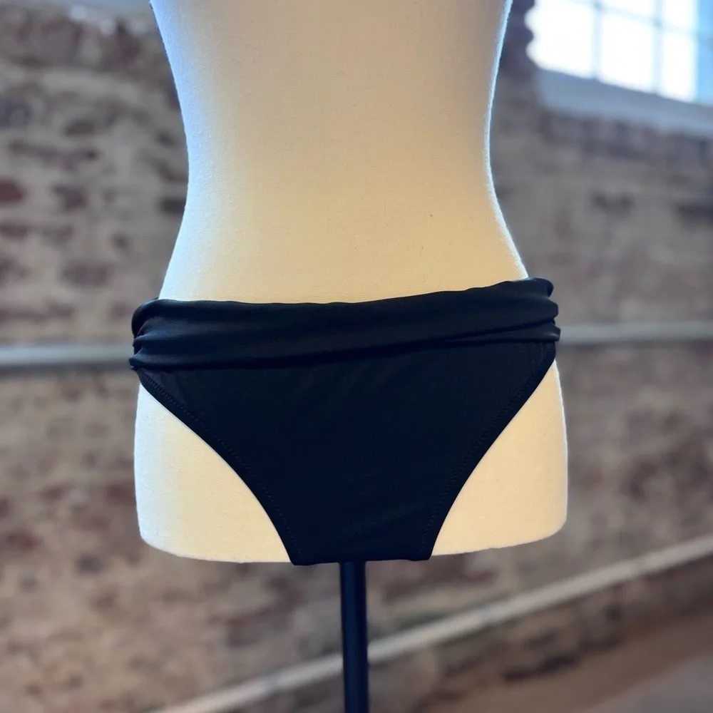 J.Crew Bikini Bottoms Swim Separates Size Small Black Fold Over Waistband